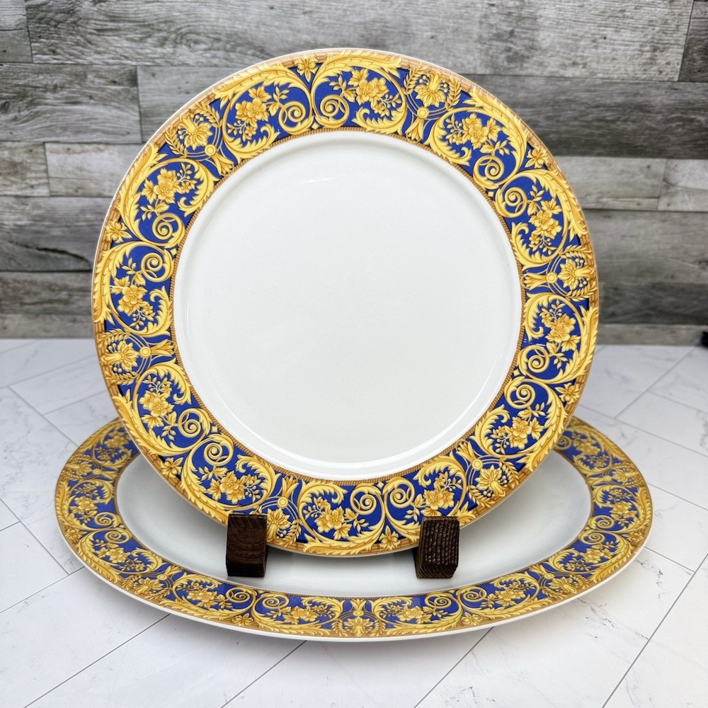 Lynns Valetta Blue Fine 14.25" Serving Plate with 10.5" Dinner Plate China